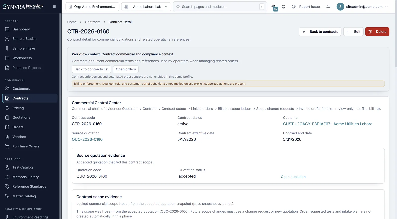 Synvra contract details with contracted scope